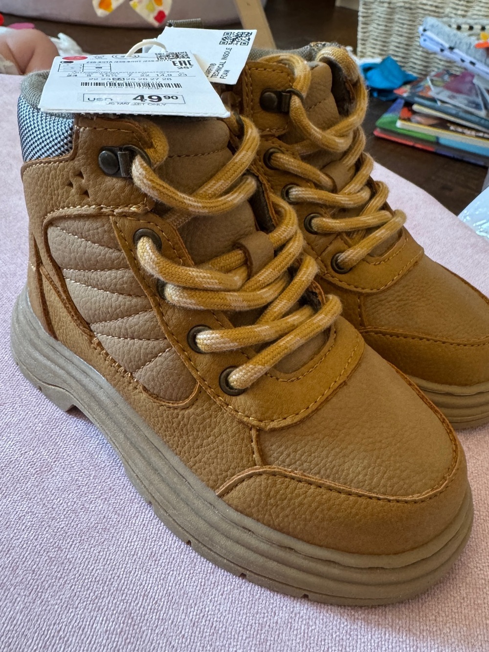 Zara Kids Tan Brown High-Top Lace-Up Boots
